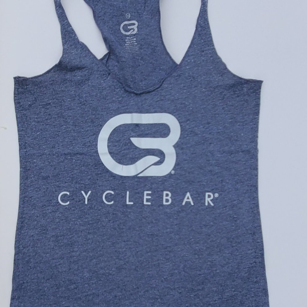 Cyclebar Gray Racerback Tank, Size S, Poly/cotton blend, white CB logo on front
